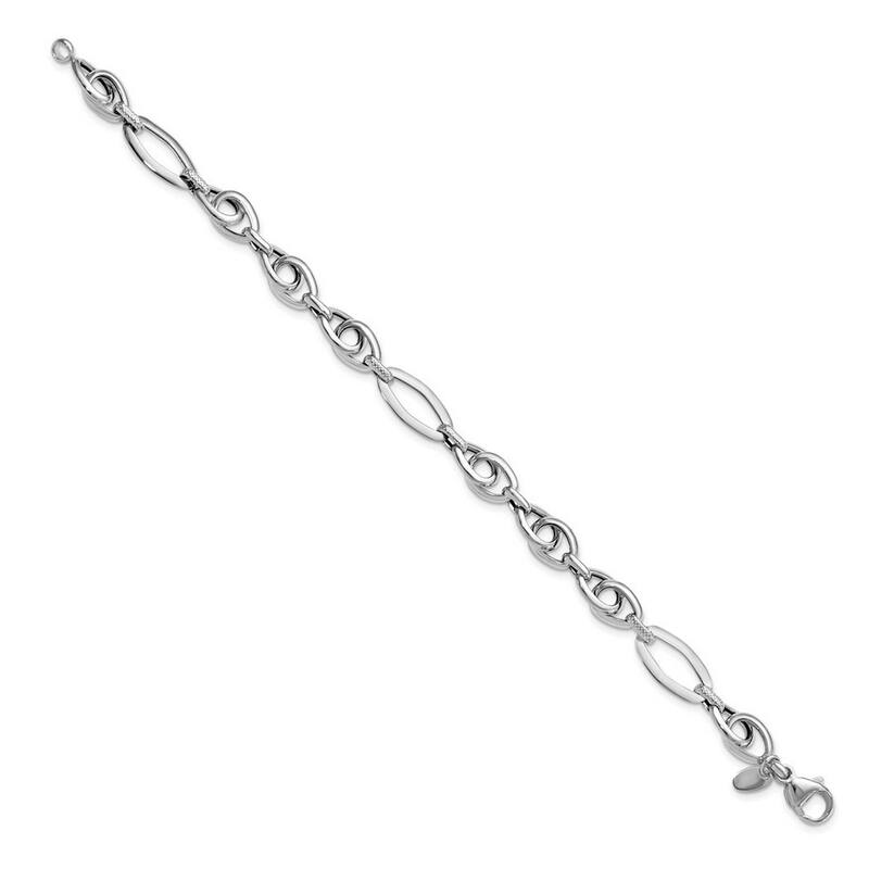 Curata 14k White Gold Polished Textured Fancy Link Bracelet 7.75 Inch