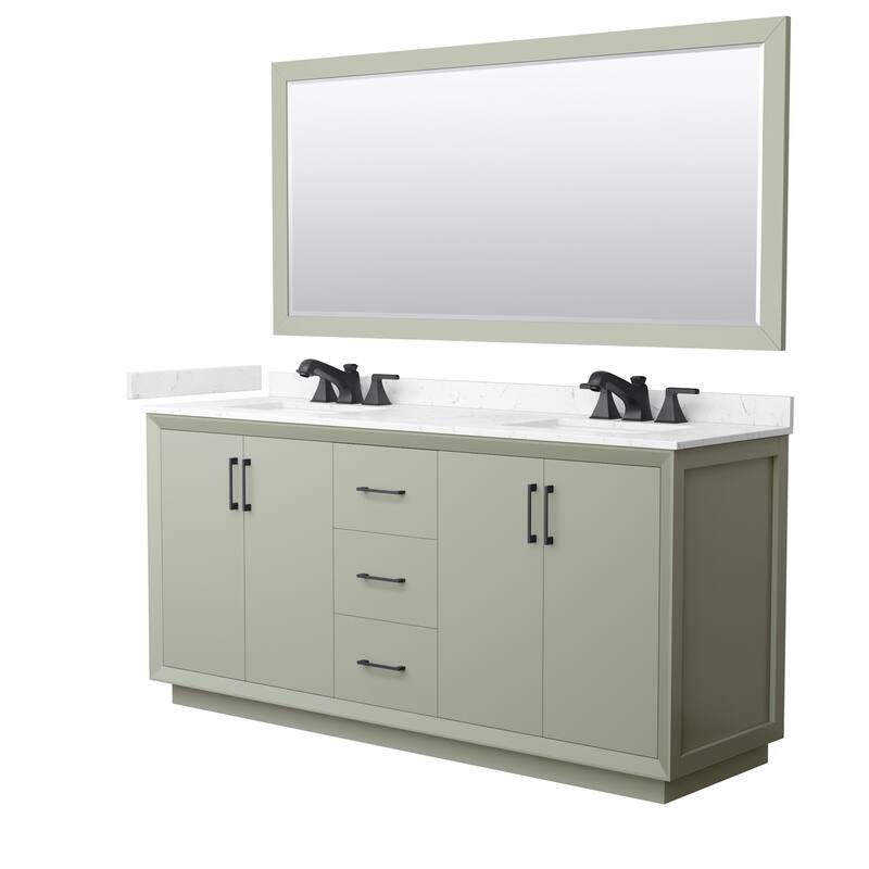 Wyndham Collection WCF4141-72D-VCA-US3M70 Strada 72" Free Standing - Light Green / Carrara Cultured Marble Top / Matte