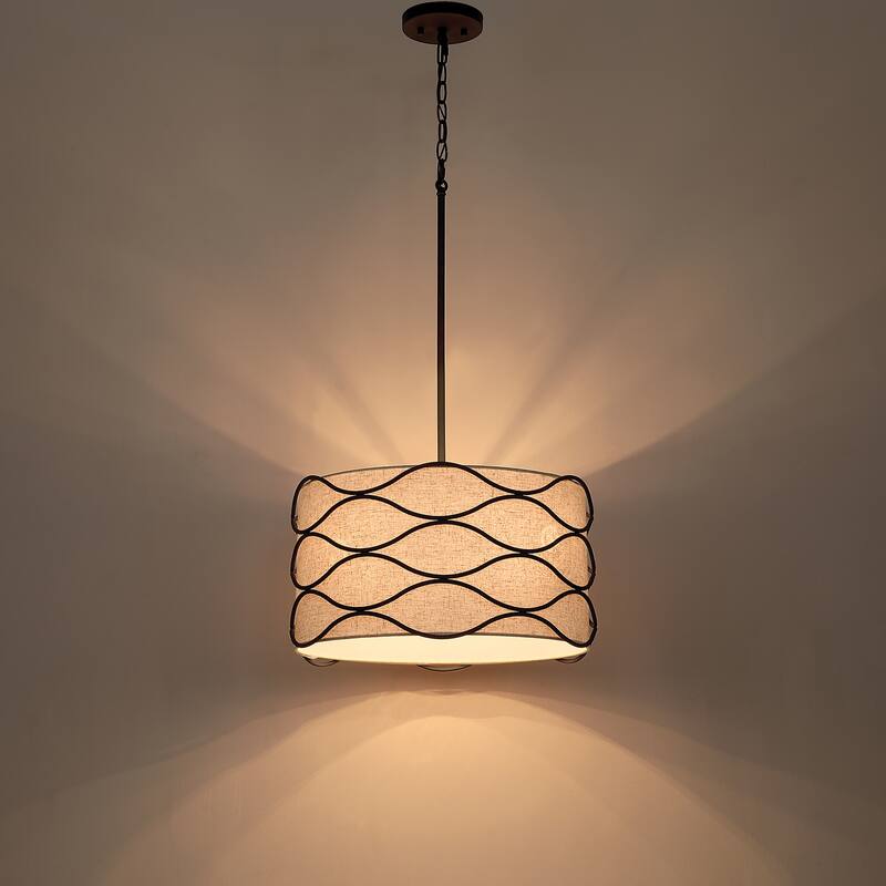 Acroma 4-light Modern Wave Frame Drum Chandelier with Fabric Shade