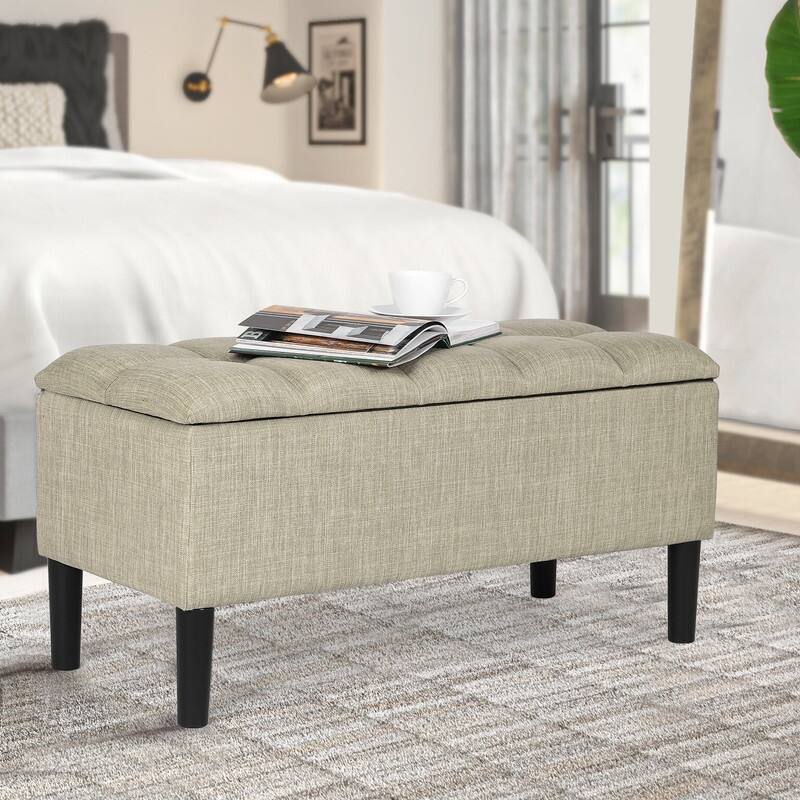 Adeco Storage Ottoman Upholstered Modern End of Bed Bench Living Room