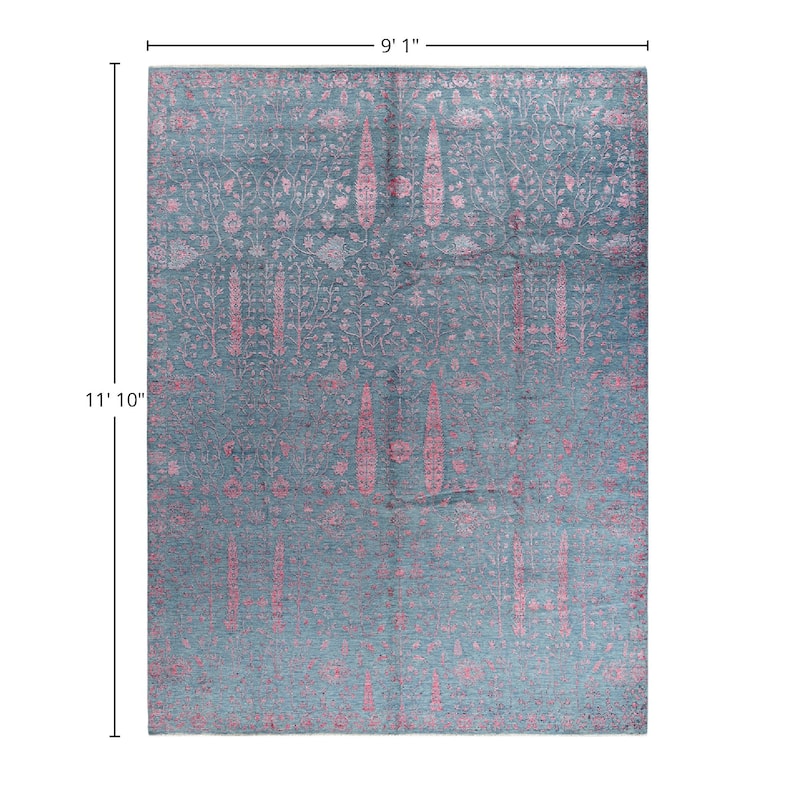 Ikat One-of-a-Kind Hand-Knotted Area Rug - Gray, 9' 1" x 11' 10" - 9' 1" x 11' 10"