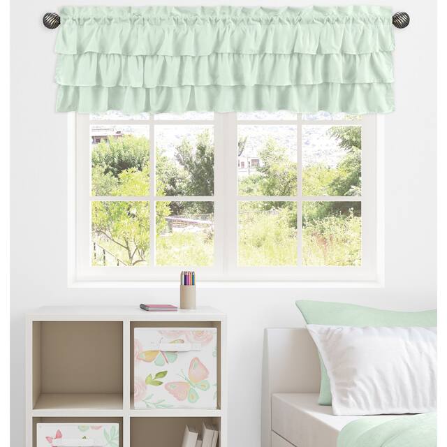 Mint Green Window Curtain Valance - Solid Color Shabby Chic for Boho Watercolor Butterfly Floral Collection Tiered Ruffled