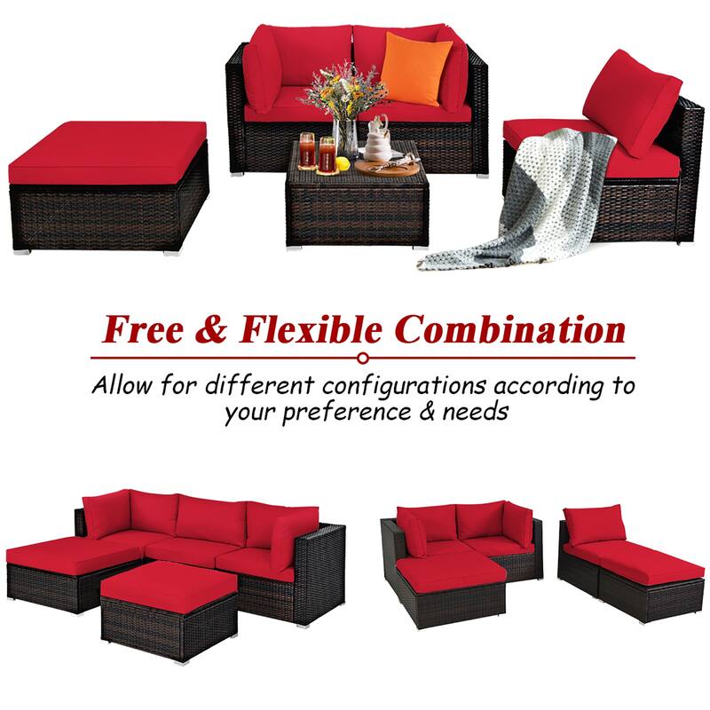 Costway 5PCS Patio Rattan Furniture Set Sectional Conversation Set - 5-Piece Sets