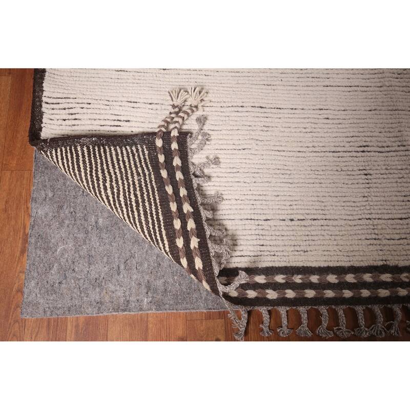 Ivory Moroccan Oriental Large Area Rug Hand-Knotted Wool Carpet - 12'0"x 18'7"