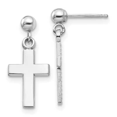Curata 14k White Gold 15x9mm Polished Cross Dangle Earrings