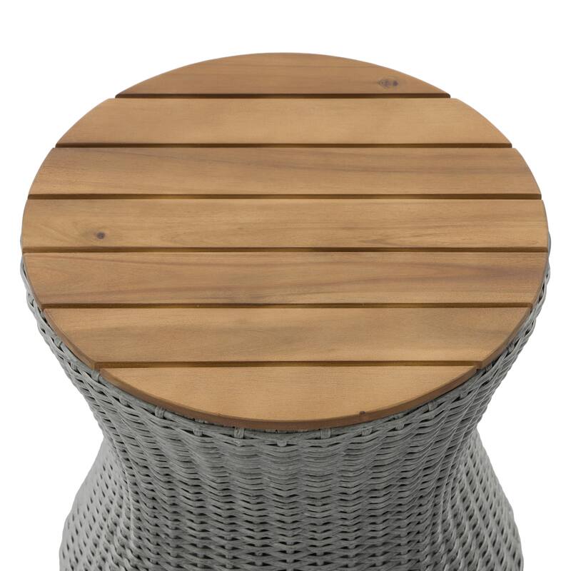 Christopher Knight Home - Modern Outdoor Wicker Side Table with 17.5" Round Acacia Wood Top