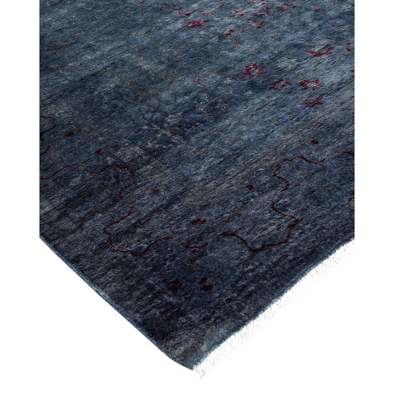 Overton Hand Knotted Wool Vintage Inspired Modern Contemporary Overdyed Blue Area Rug - 4' 9" x 7' 7"