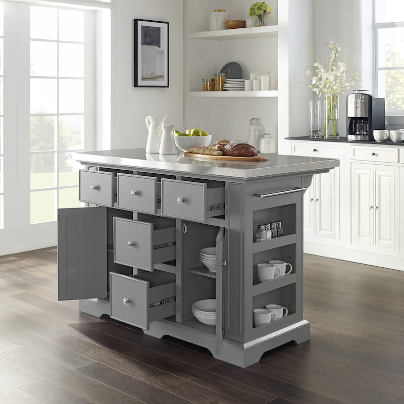Crosley Julia Grey Stainless Steel Top Kitchen Island - 50 "W x	32 "D x 36 "H