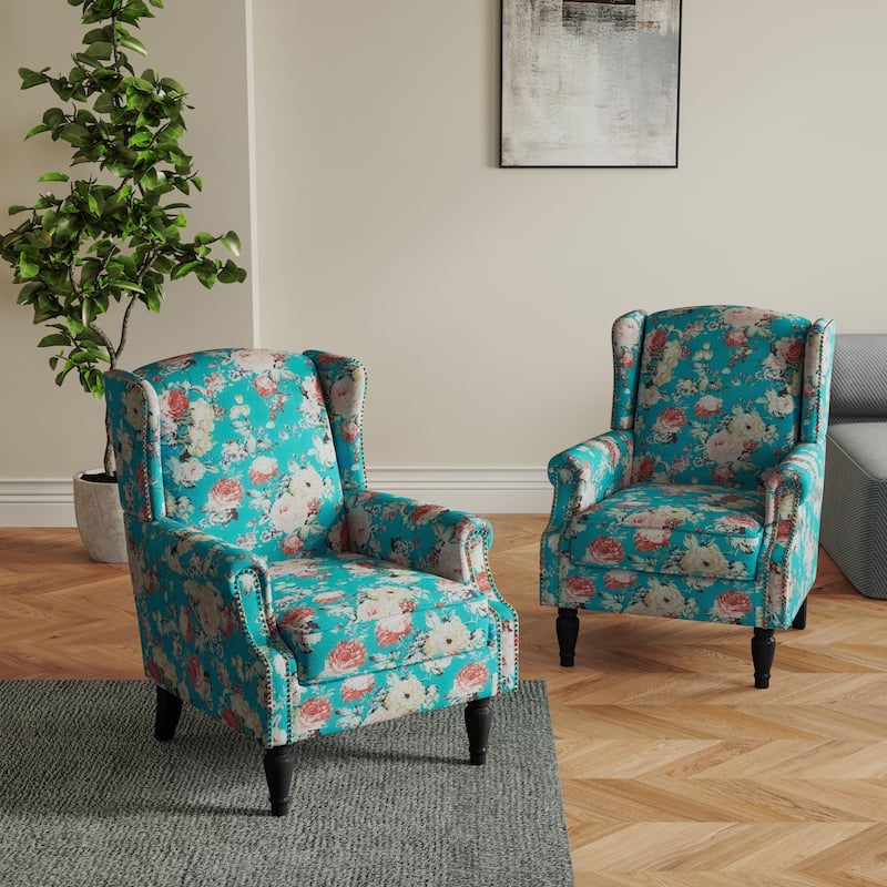 Set of 2 Patterned Upholstered Accent Chair for Living Room
