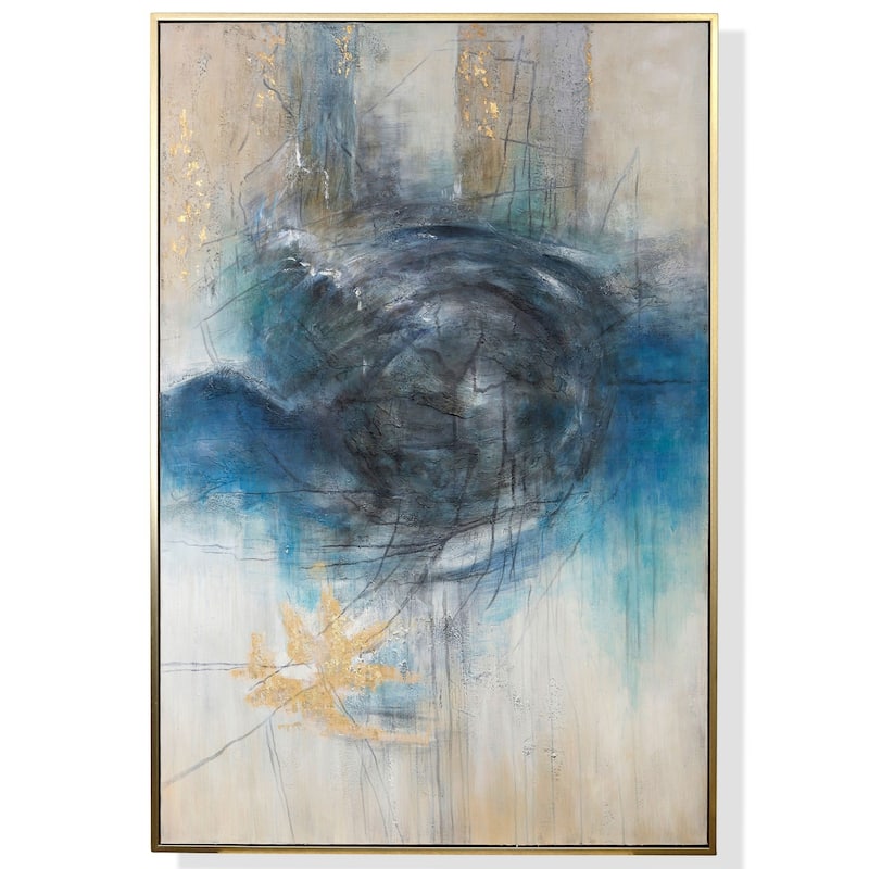 Thunderhead I - Hand Painted Abstract Wall Art - Gold Frame - Plastic - Gold