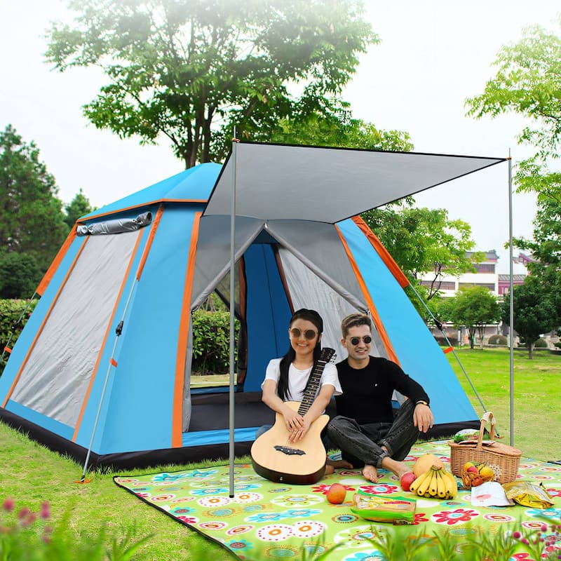 4-5 Person Pop-Up Camping Tent Instant Setup Waterproof Windproof - 84.65x84.65x53.54in - Blue