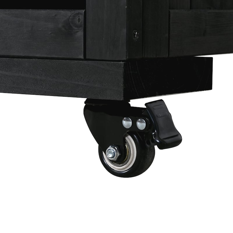 60.2"W Rolling Outdoor Kitchen Island with Wheels and Stainless Steel Top, Wood Grill Cart with Spice Rack&Wine Rack