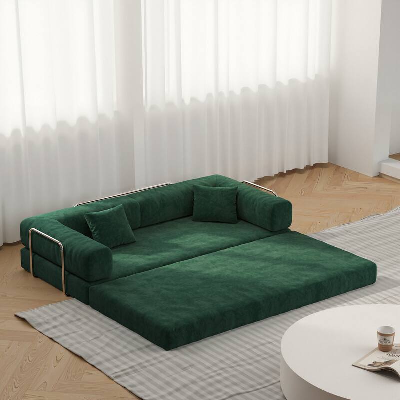 Modular Convertible Sleeper Sofa Bed, Corduroy Fabric Compression Sofa, Floor-Standing Sofa Bed with Armrests & Backrest