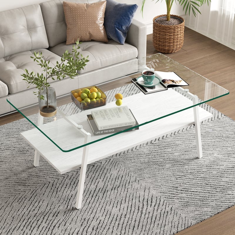 Coffee Table and End tables Set of 3, Tempered Glass Table with MDF layer, Modern Tables for Living Room, Transparent Glass