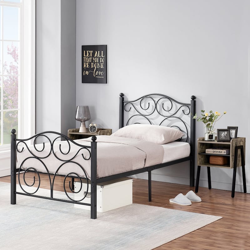 Taomika 3-Pieces Bedroom Sets with Black Bed Frame 2-Pack Stackable Brown Gray Nightstands