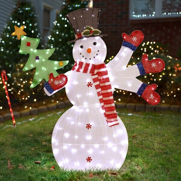 Pre-lit 2D Snowman Waving Hands with 170 LED Warm White Lights