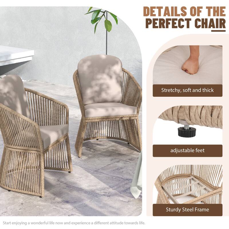 Expandable Aluminum Outdoor Dining Set with 6 PE Wicker Chairs