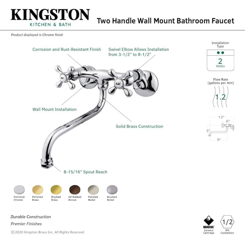 Kingston Two-Handle 2-Hole Wall Mount Bathroom Faucet