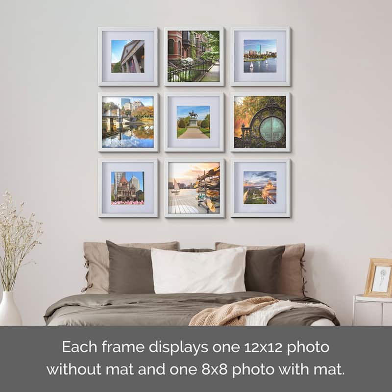 Melannco Set of 9 Matted White Frames, Holds 8x8 Inch Photos