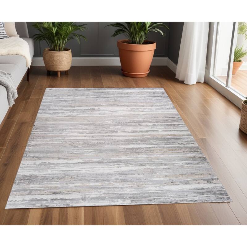 Bifo Distressed Abstract Modern Stain Resistant Woven Area Rug By HomeRoots - 4' X 6' - 4' X 6' - Gray and Beige - Rectangle