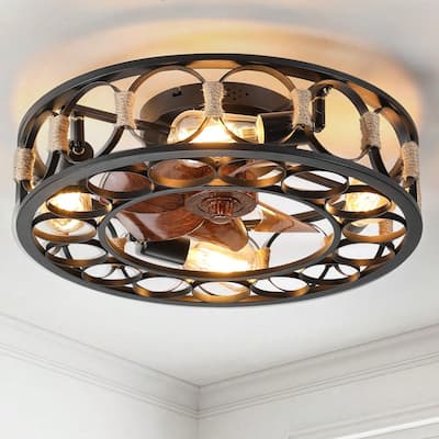 Cusp Barn 20" Flush Mount Ceiling Fan,Caged Ceiling Fan,Low Profile Modern Farmhouse Fan Light,Quite Airflow with Remote Control