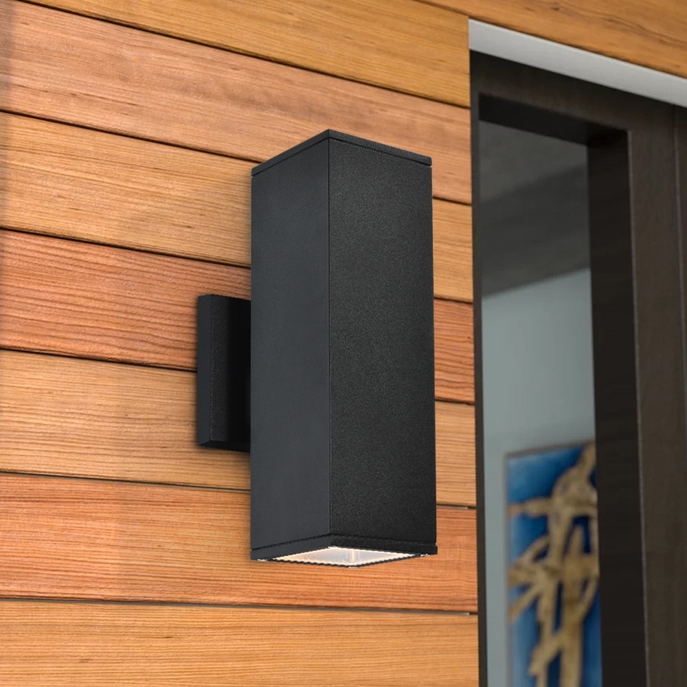 Rennnsan 11" Modern Vintage Black Linear Square Wall Light Waterproof IP54 Lantern Outdoor Wall Sconces Lights for Outside