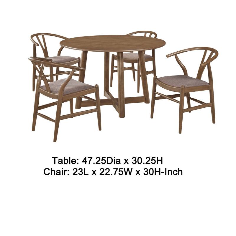 Ellie 5pc Dining Table and 4 Chair Set, Open Curved Back, Walnut Brown
