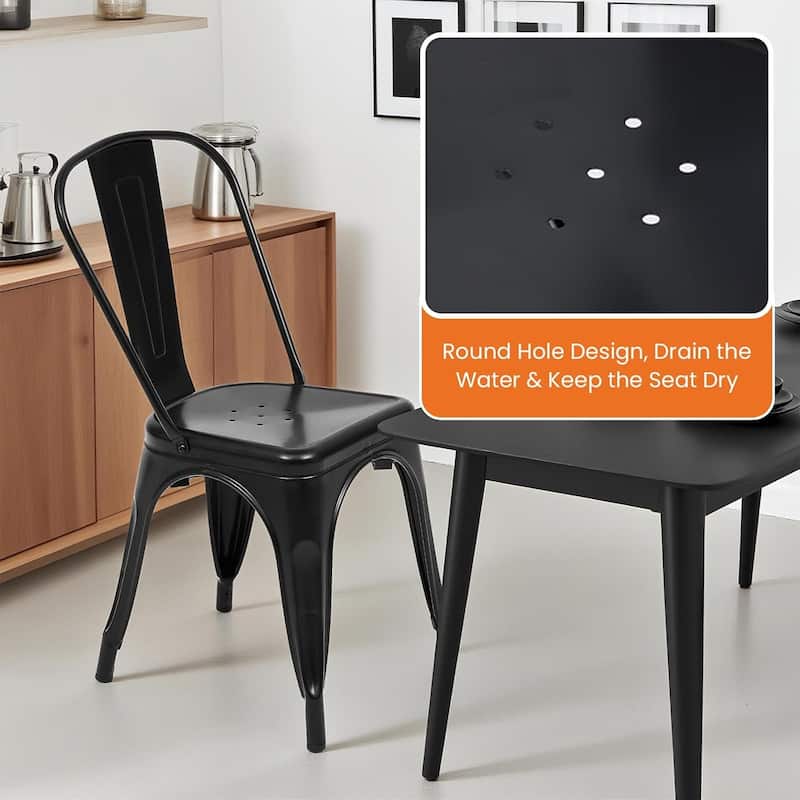 Metal Dining Chairs Set of 4, Stackable Restaurant Classic Trattoria Chairs, Modern Bar Chairs for Dining Room Patio Outdoor