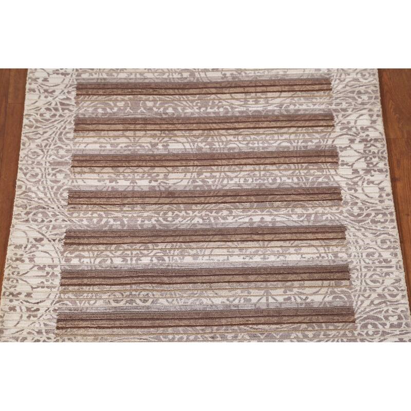 Striped Abstract Modern Accent Rug Hand-Knotted Wool Carpet - 2'9"x 5'0"
