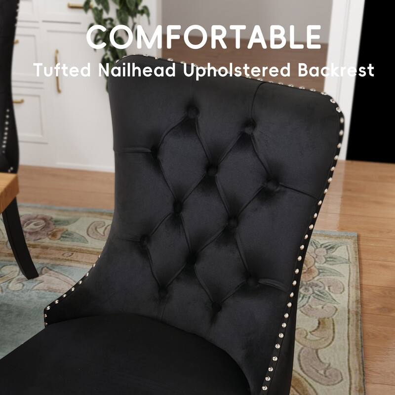 Solid Wood Velvet Upholstered Dining Chair Set of 2