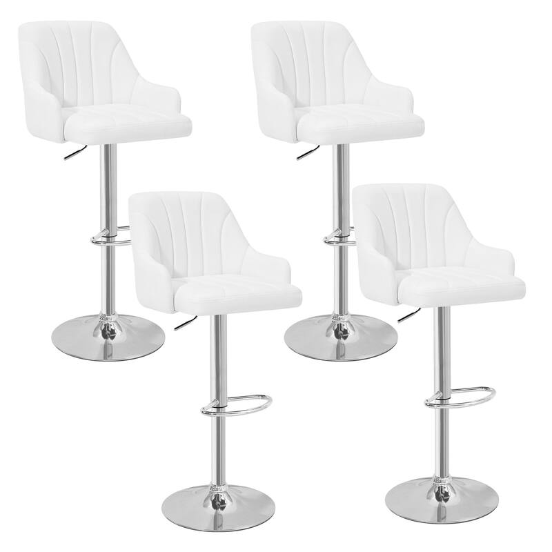 Adjustable Armless Swivel PU Leather Bar Stools Chrome Air Lift Counter Height Stools Set of 4 for Living Room Kitchen Bar - White
