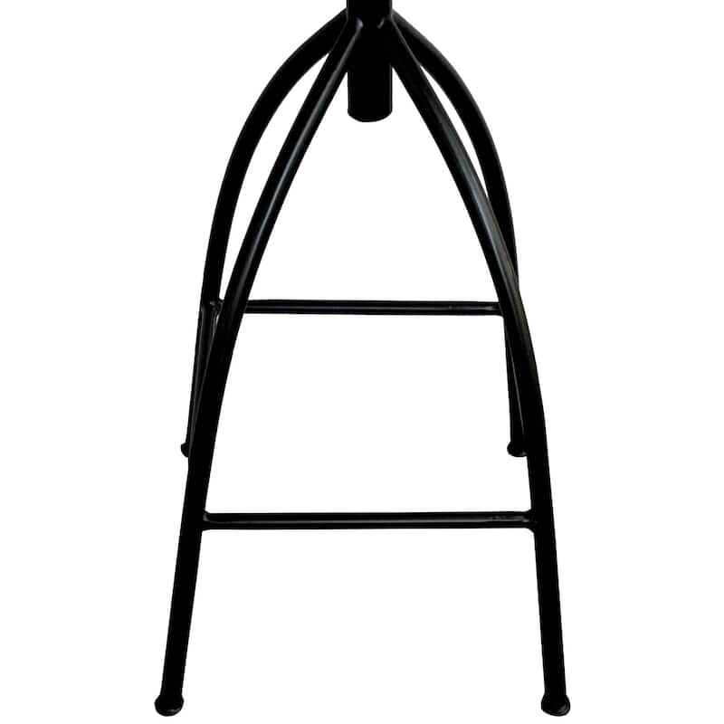Pia 32-35 Extra Tall Adjustable Barstool, Natural Brown Mango Wood Seat, Black Iron Frame