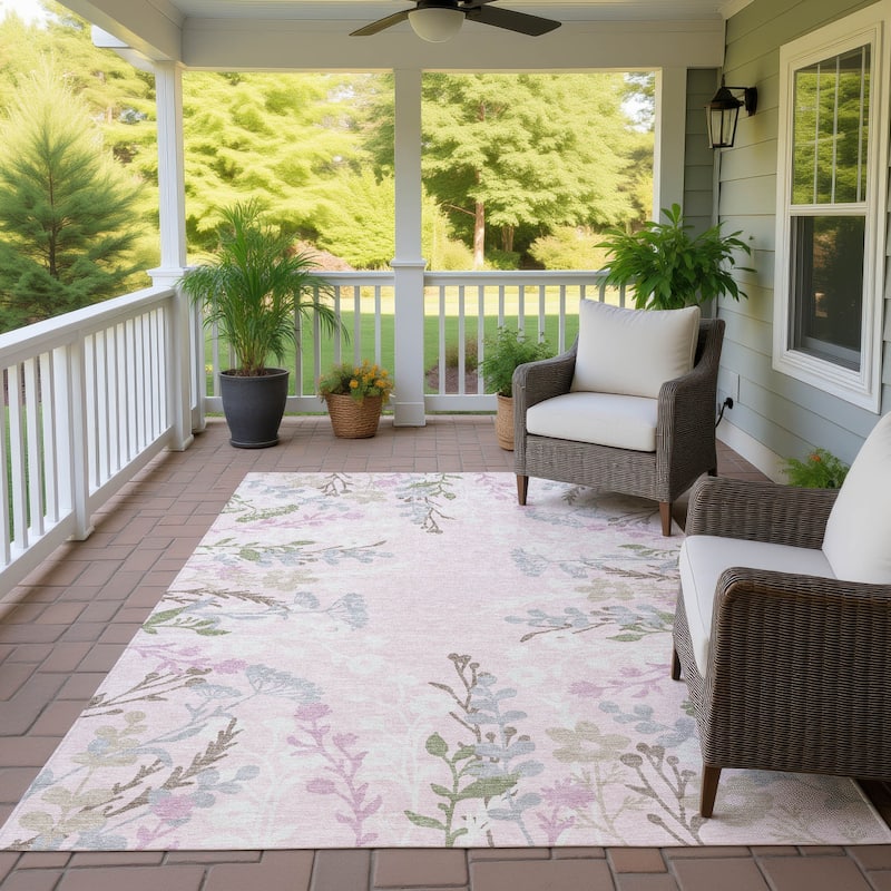 Machine Washable Indoor/ Outdoor Floral Border Chantille Rug