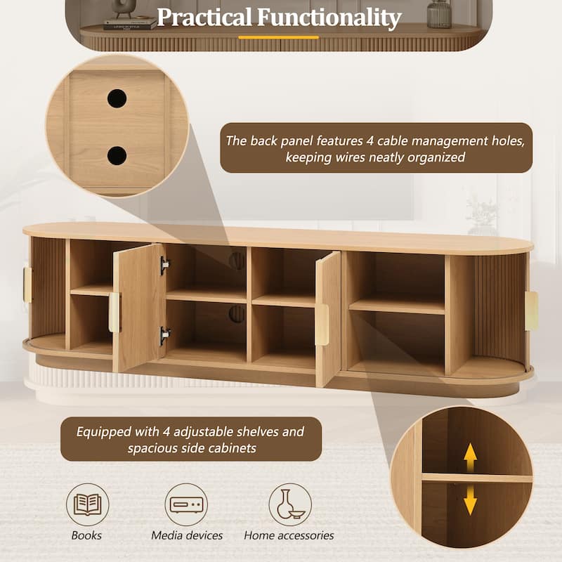 Farmhouse TV Stand & Coffee Table Set with Fluted Sliding Door & Golden Handles, for TVs up to 75"