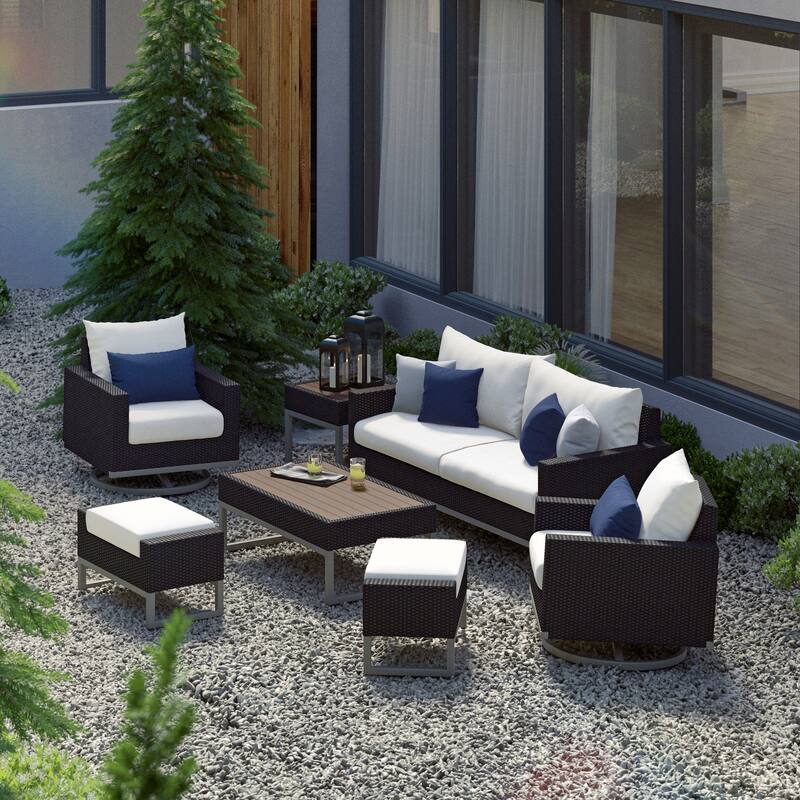 Milo Espresso 7 Piece Sunbrella Outdoor Patio Motion Deep Seating Set
