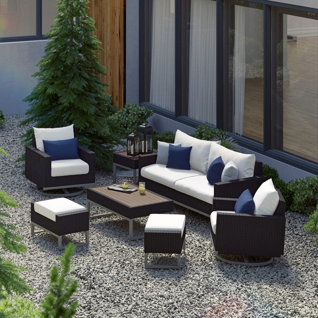Milo Espresso 7 Piece Sunbrella Outdoor Patio Motion Deep Seating Set