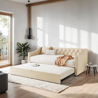 Twin Size Upholstered daybed with Pop Up Trundle