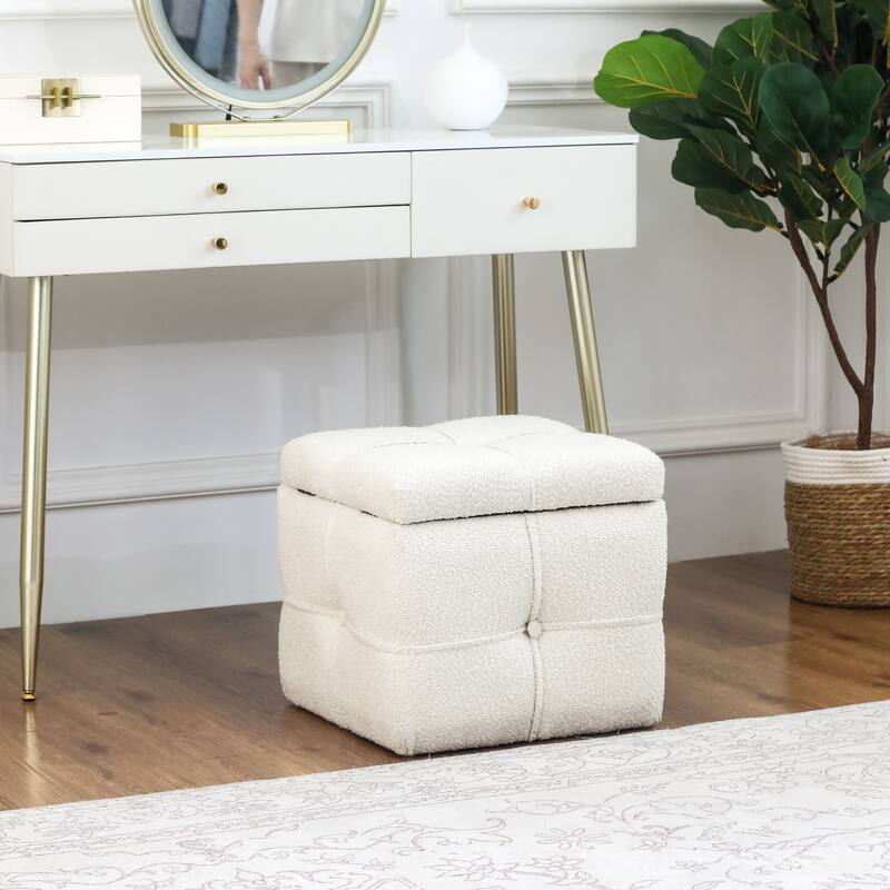 Adeco Boucle Storage Ottoman Footstool for Living Room