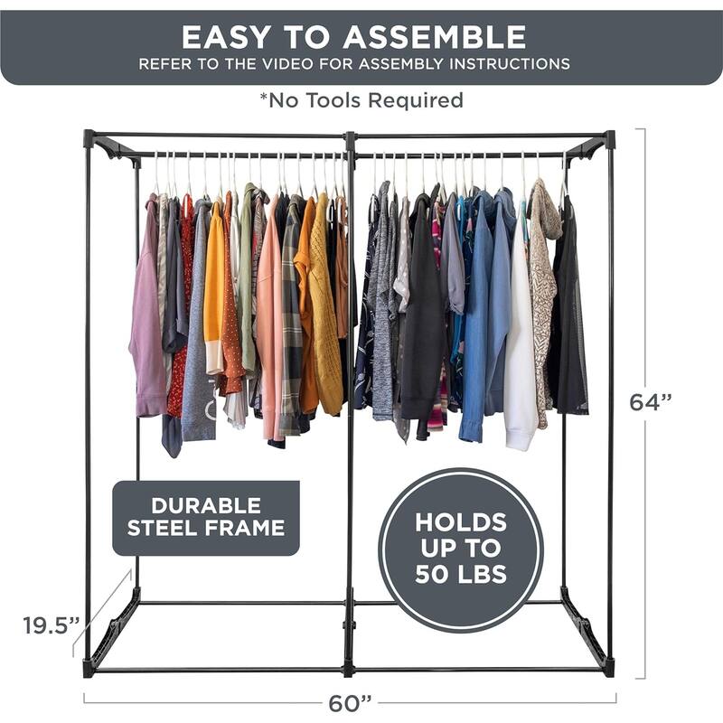 HOLDN’ STORAGE Portable Wardrobe Closet for Hanging Clothes - Large - Heavy Duty Hanging Rod with 50 Lb. Weight Capacity