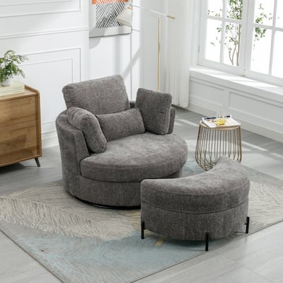 42.2"W Swivel Accent Barrel Chair with Half Crescent Moon Storage Bench