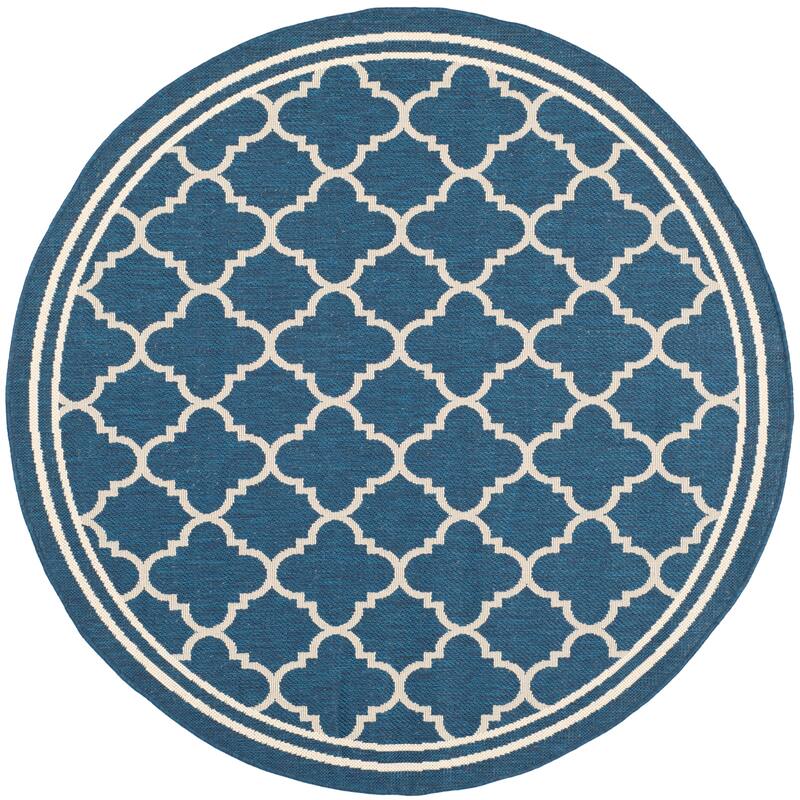 SAFAVIEH Courtyard Kristelle Indoor/ Outdoor Waterproof Patio Backyard Rug - 4' Round - Navy/Beige