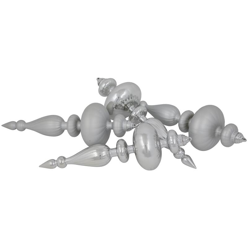Commercial Size 2-Finish Christmas Finial Shatterproof Ornaments - Silver -12" - 4ct