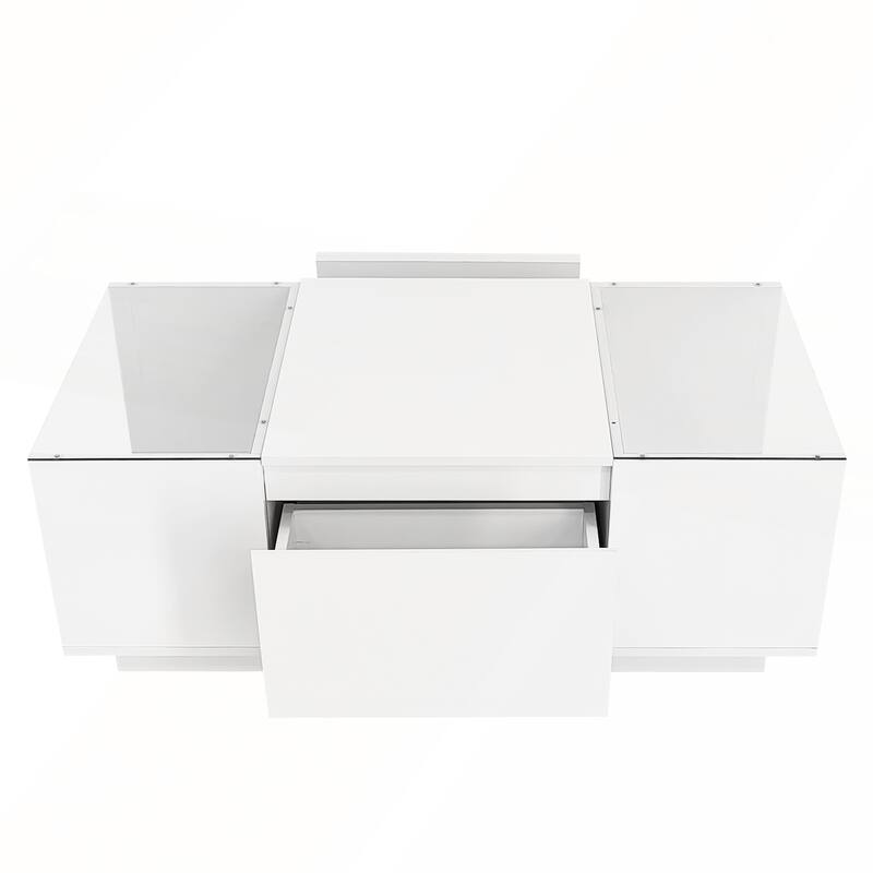 Modern Center Table with High-Gloss Finish and Glass Tabletop