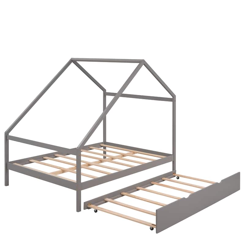 Wooden House Bed With Trundle