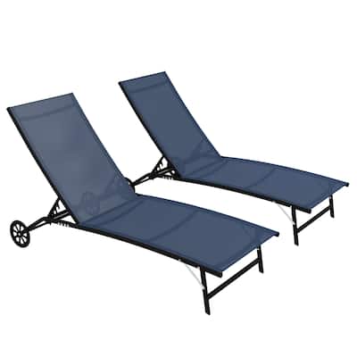 Chaise Lounge Outdoor, 2 Piece Lounge Chair with Wheels with 5 Adjustable Position for Patio, Beach, Yard, Pool