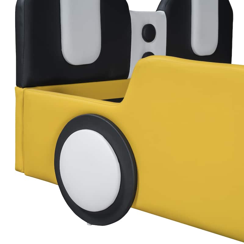 Yellow Modern Design Twin Size Race Car-Shaped Platform Bed with Wheels for Bedroom