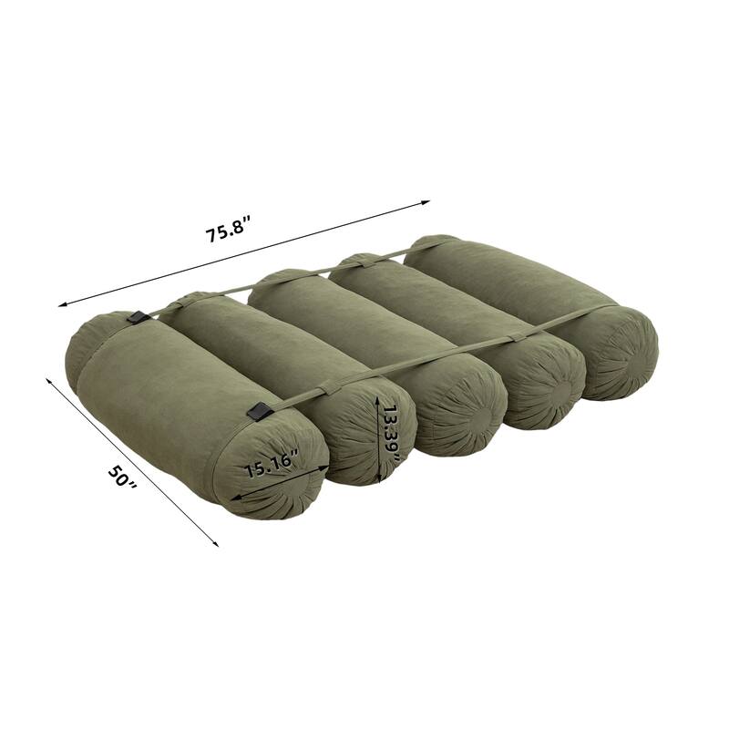 Versatile Lazy Sofa Corduroy Chaise Lounge Floor Couch Composed of 5 Cylindrical Pillows with Adjustable Straps