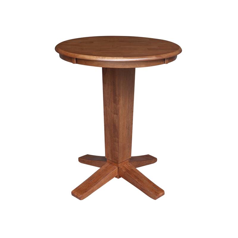 30 in Solid Wood Round Top Counter Height Pedestal Dining Table - Distressed Oak