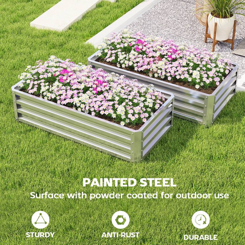 Outsunny Galvanized Raised Garden Bed, 4' x 2' x 1' Metal Planter Box, for Growing Vegetables, Flowers, Herbs, Succulents