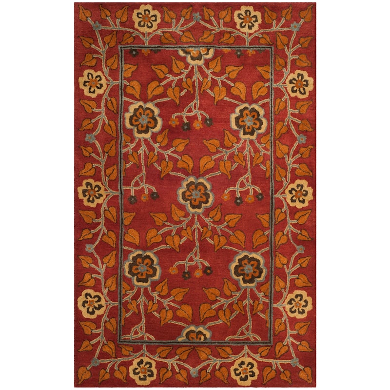 SAFAVIEH Handmade Heritage Quatrefoil Traditional Oriental Wool Rug - 5' x 8' - Red/Multi